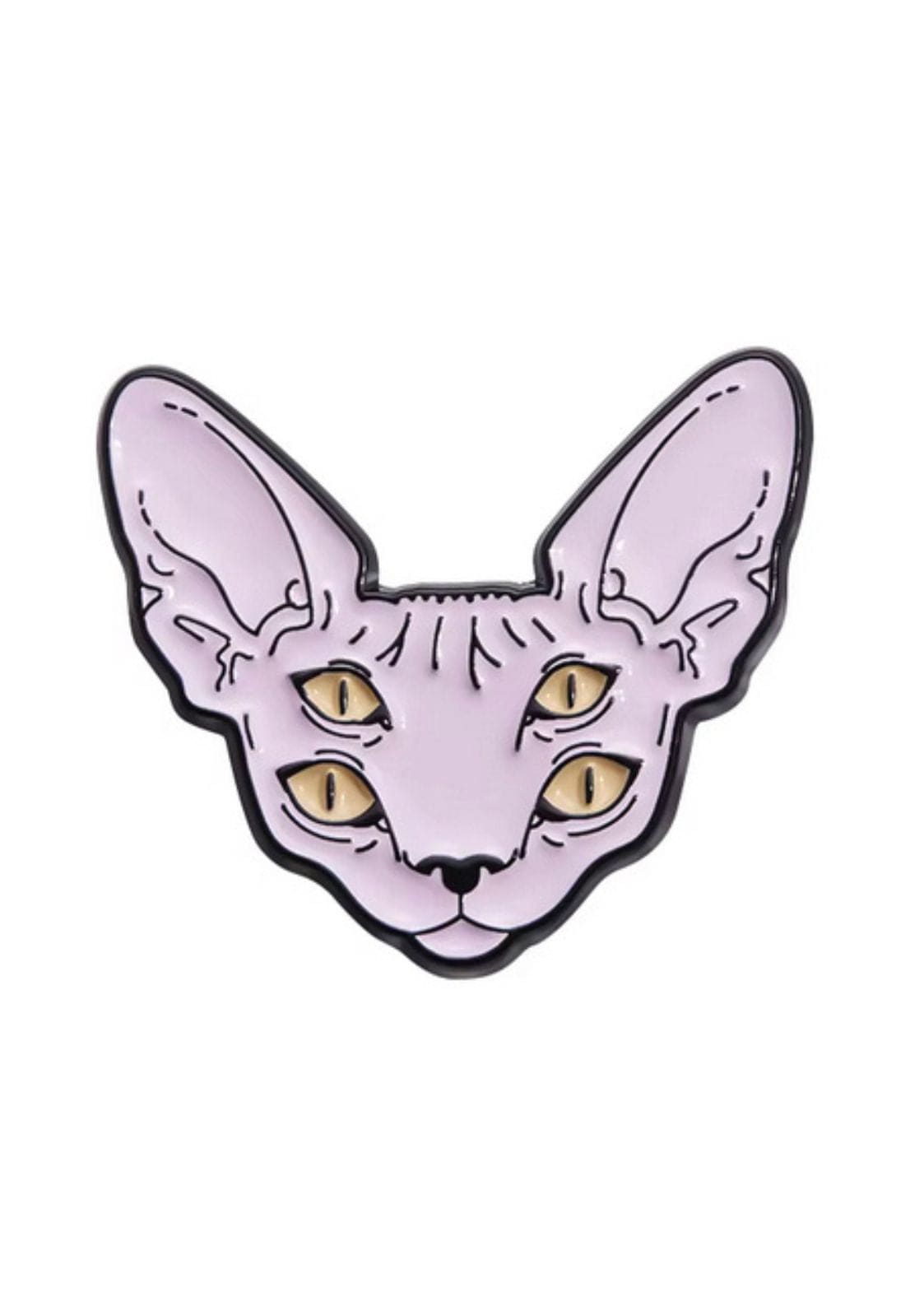 Lavendel-Katzen-Email-Sticker mit gelben Augen und schwarzer Umrandung.
