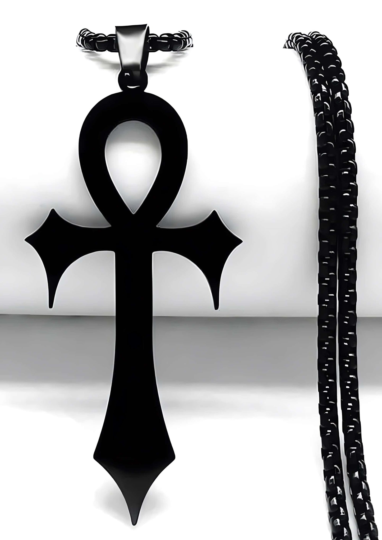 Ankh black halskette mit schwarzem ankh anhänger und texturierter kette im gothic horror stil