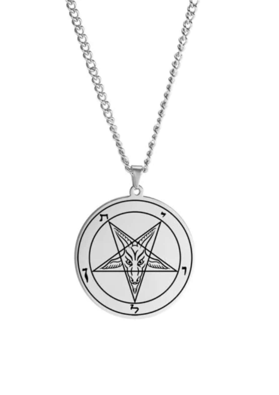 Silberne baphomet halskette mit edelstahl pentagramm anhänger mit ziegenkopf und hebräischen buchstaben