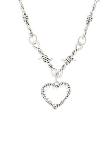 Silberne stahlkette mit barbed wire liebe drahte design und herzanhänger mit stacheln aus drahtliebe silber