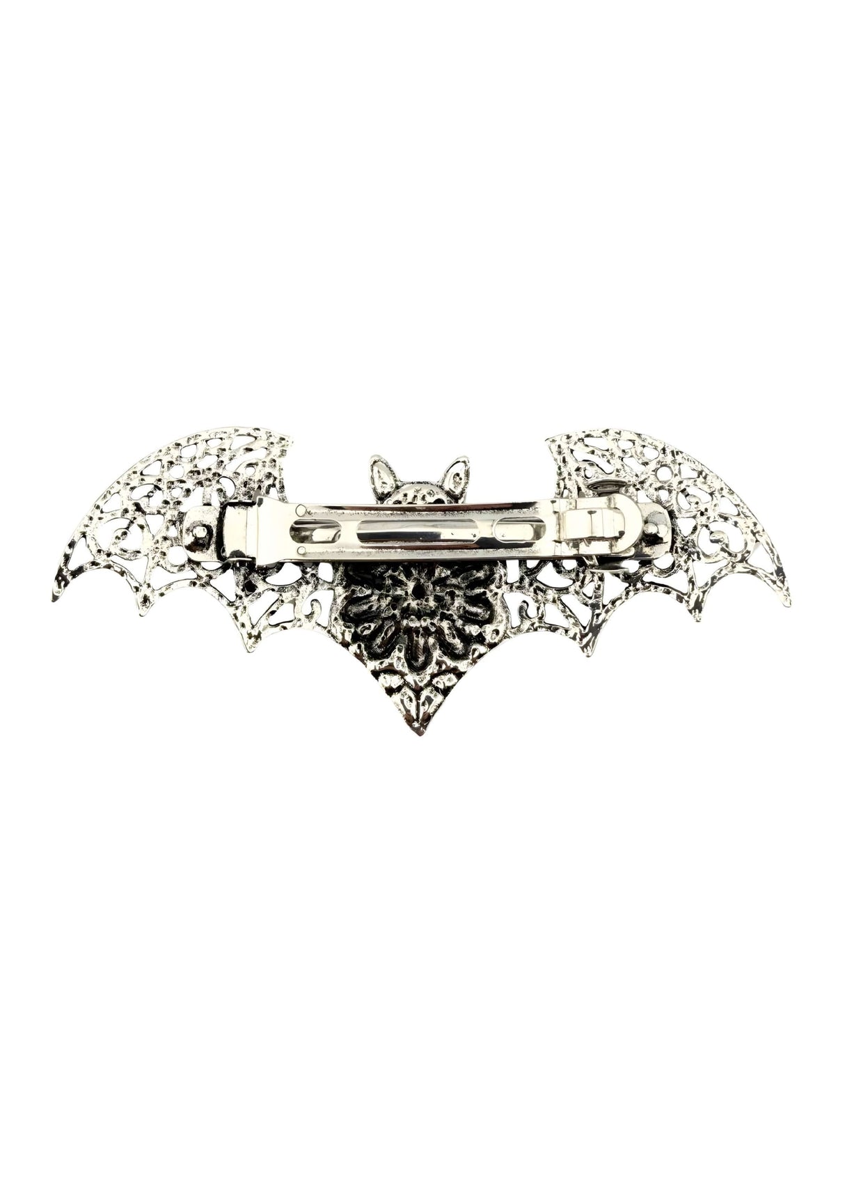 Silberne Fledermaus-Haarklammer BAT FLOWER mit gotischem Metall und Spitze