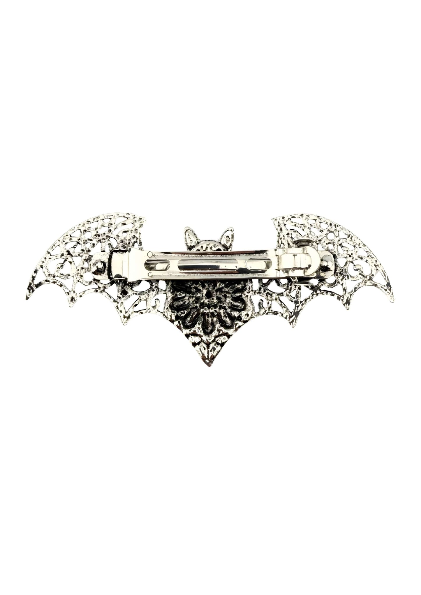 Silberne Fledermaus-Haarklammer BAT FLOWER mit gotischem Metall und Spitze