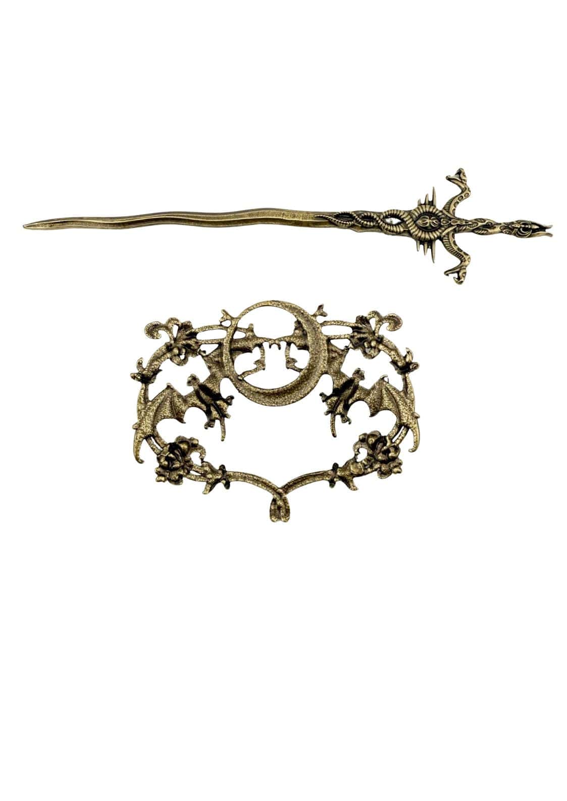 Bat mond antique elegante haarnadel aus antik gold mit filigranen drachen-, floral- und himmelmotiven