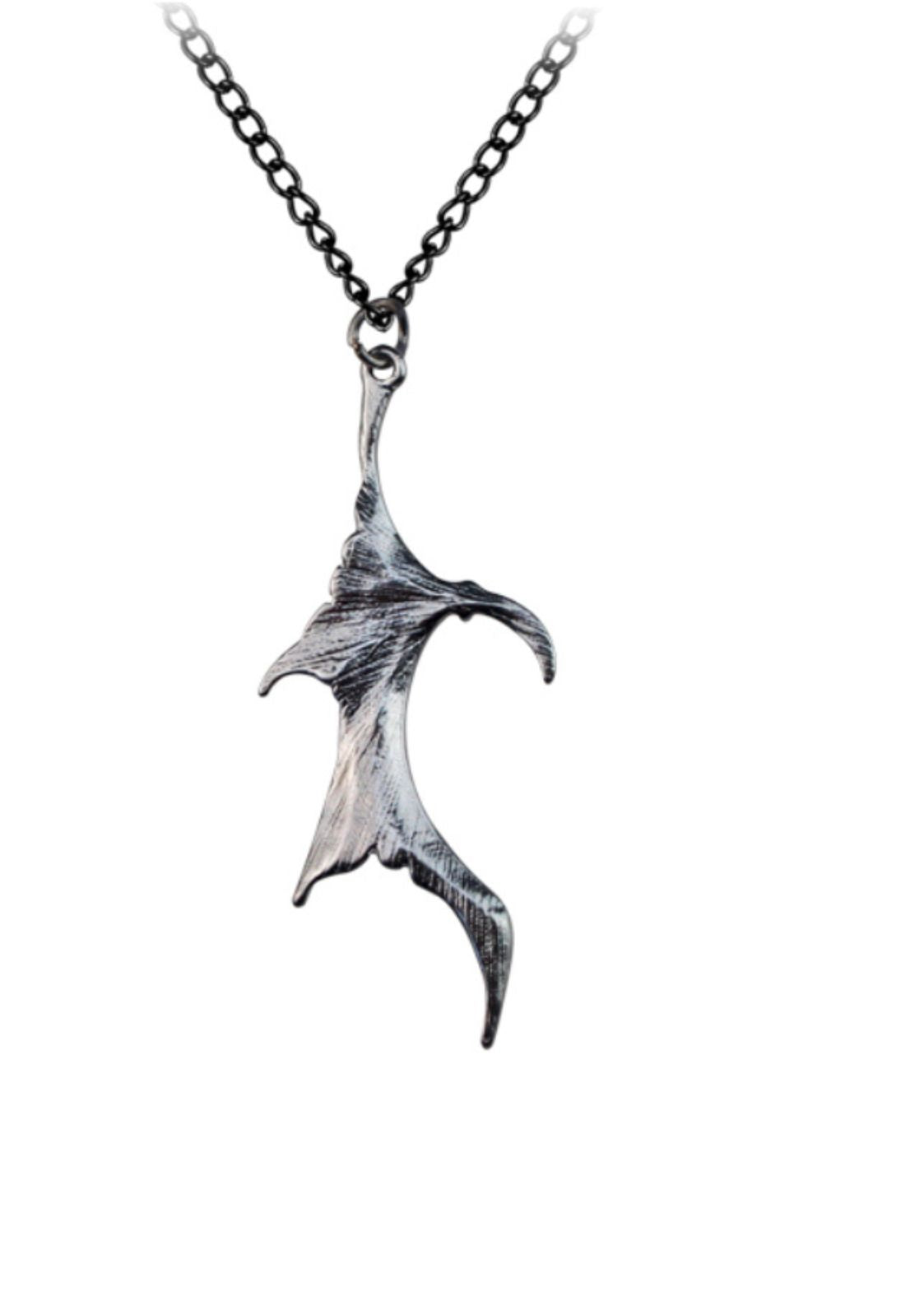 Silberne Anhängerkette in Form einer Fledermaus mit aufwendigen Details und einer schwarzen Kette.