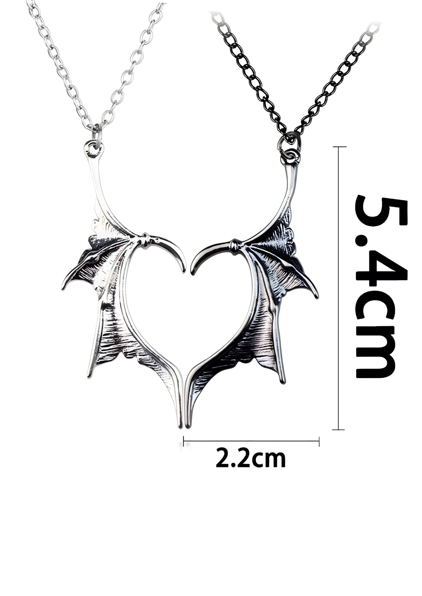 Silberne herzförmige halskette mit drachenflügeln im bat wings love 2er-set für wings love fans