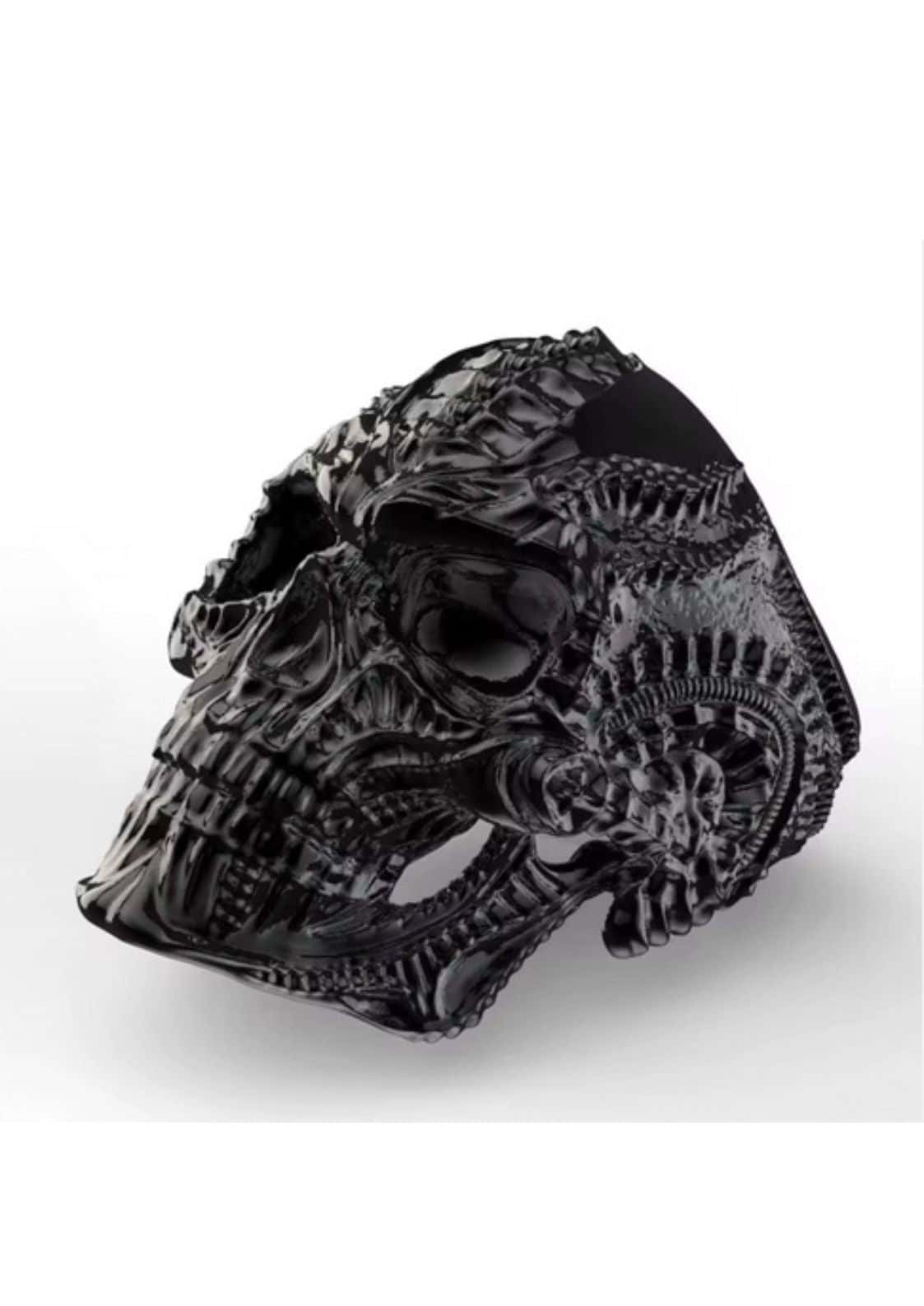 Schwarzer biomechanic skull ring mit detailliertem mechanischem design aus metall