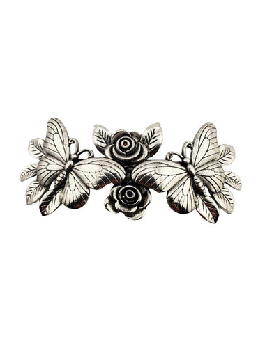 Silberfarbene metall haarklammer mit detaillierten schmetterlingen und rosen im vintage stil für gothic haarklammer