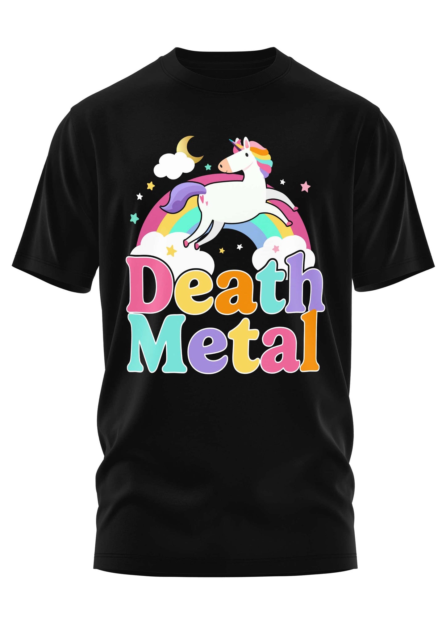 Schweres unisex t-shirt mit buntem unicorn grafik und children death metal schriftzug aus strapazierfähigem stoff