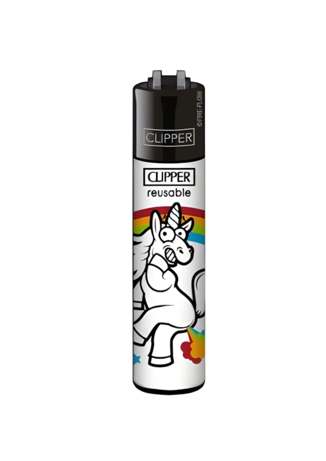 Weißes clipper feuerzeug crazy unicorn mit nachfüllbarer qualität und buntem einhorn mit regenbogenmähne design