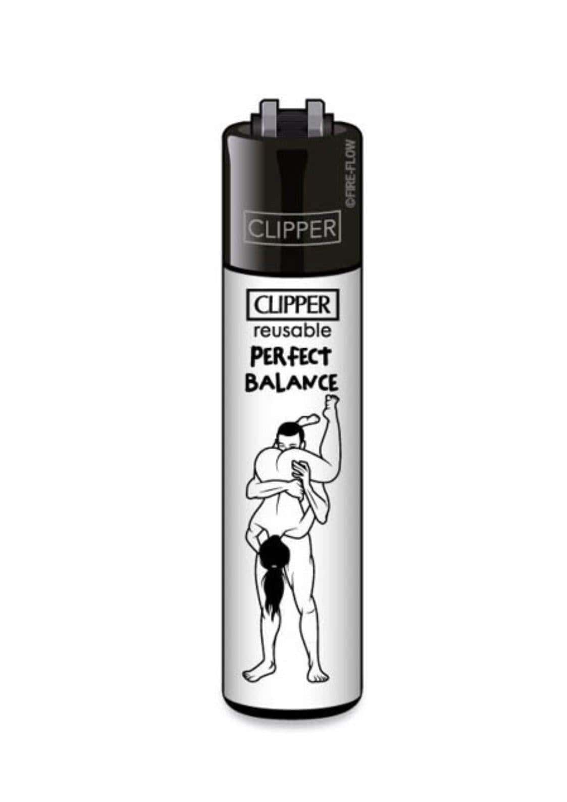 Schwarzes und silbernes clipper feuerzeug perfect balance mit minimalistischem sumoringer-motiv und langlebiger qualität