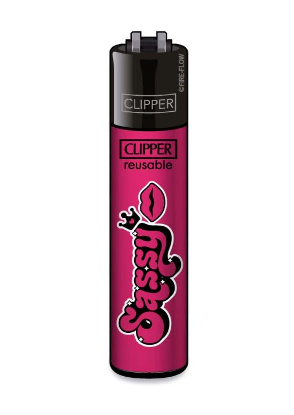 Ein pinker clipper feuerzeug nachfüllbar mit sassy grafik und gothischem stil für gothic kleidung fans