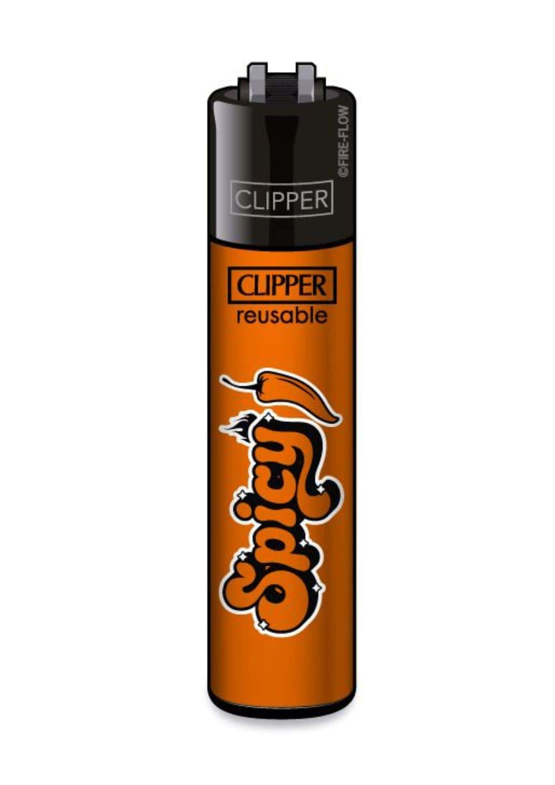 Orange und schwarze clipper spicy feuerzeug mit chili design wiederbefüllbar und nachhaltig
