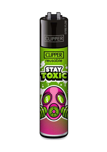 Vibrantes grünes und pinkes clipper feuerzeug stay toxic mit nachfüllbarer gasmaske und limonengrünen akzenten