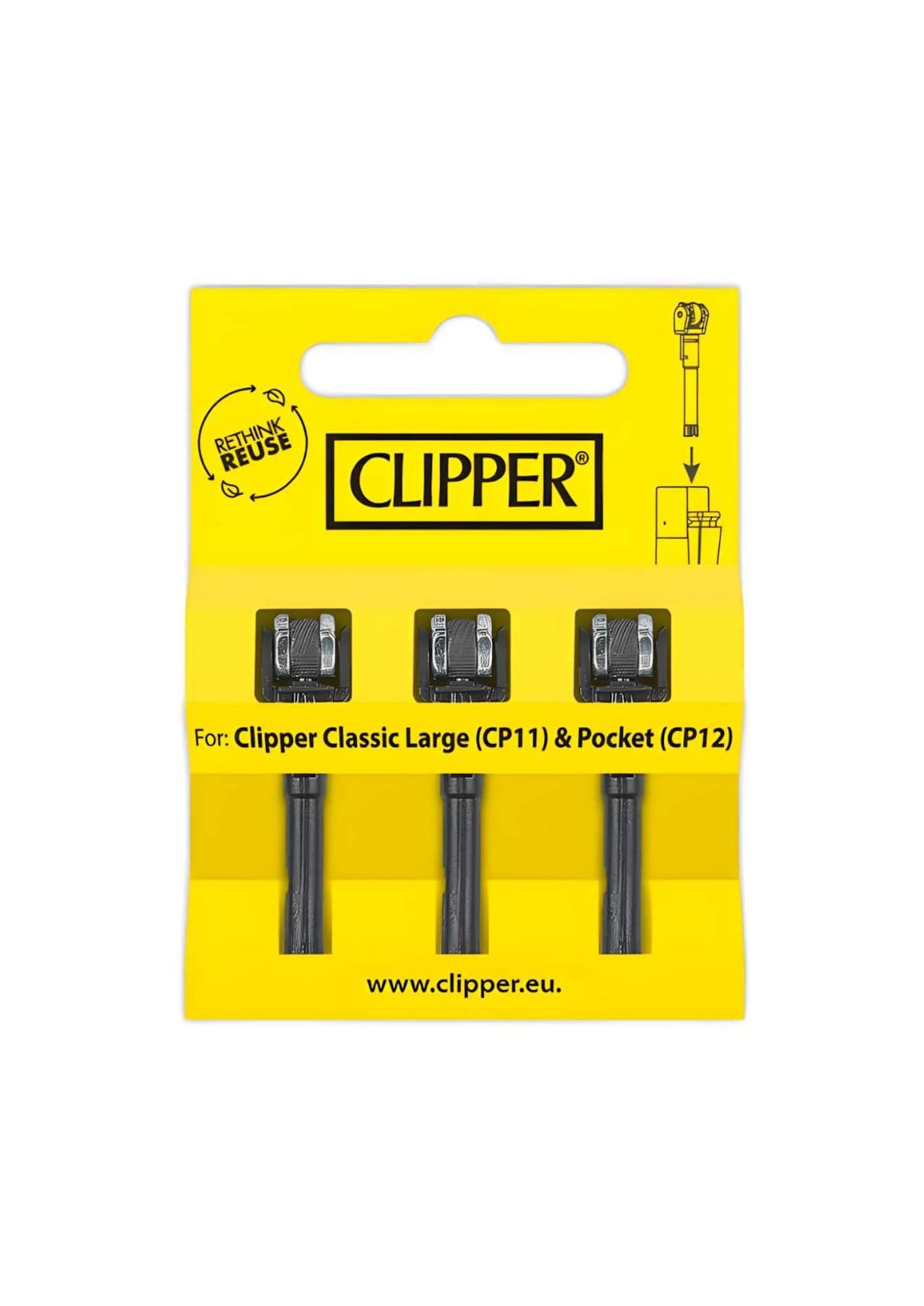 Clipper Flintsystem 3 Stück: 3 schwarze Clipper-Pins in gelber Packung
