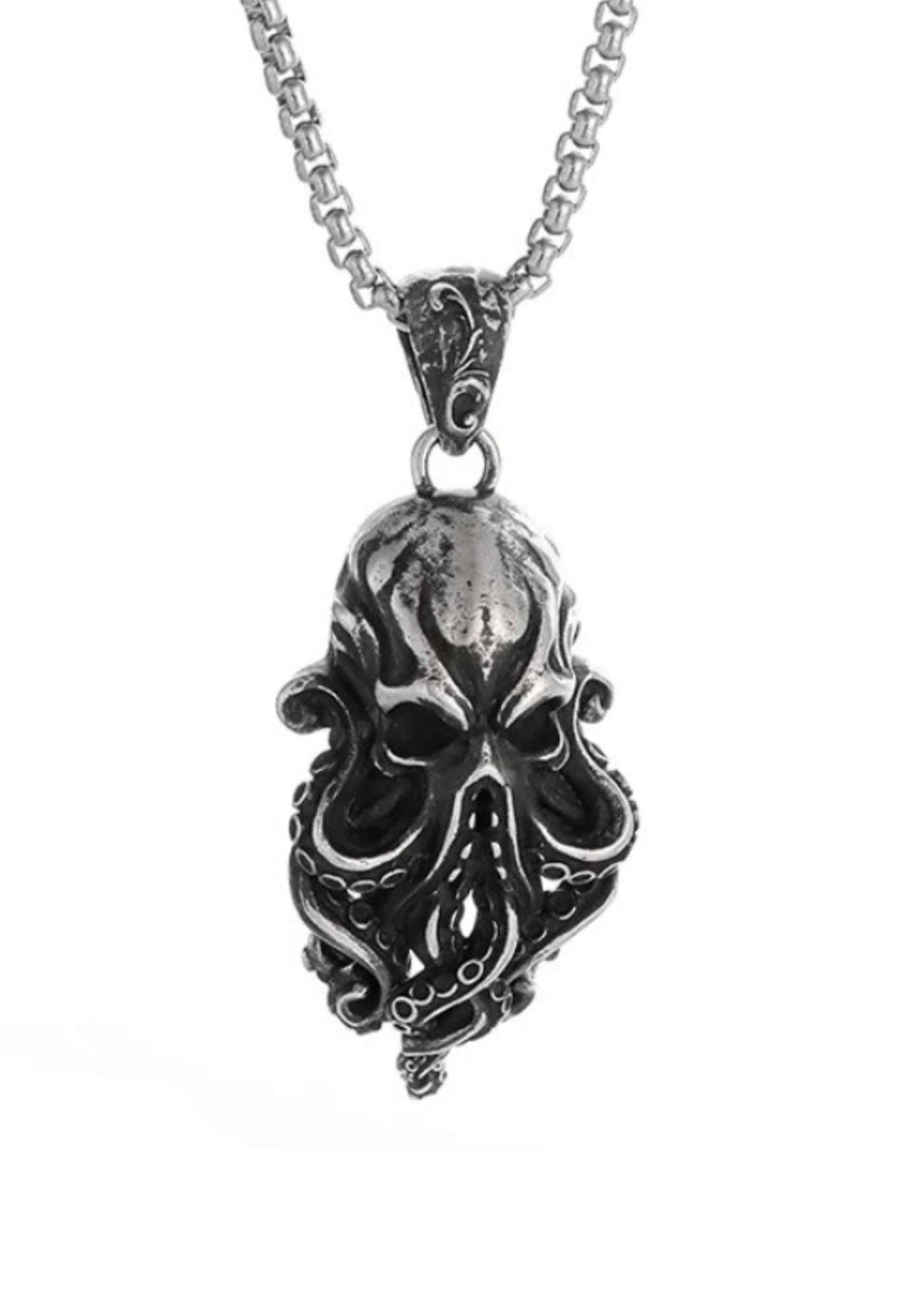 Silverfarbene cthulhu small halskette mit filigranem oktopusschädel anhänger im gothic horror stil