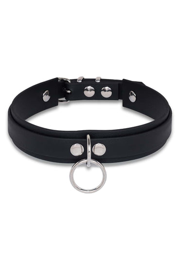 Schwarzer Easure Slave Choker aus BioThane mit silbernem O-Ring