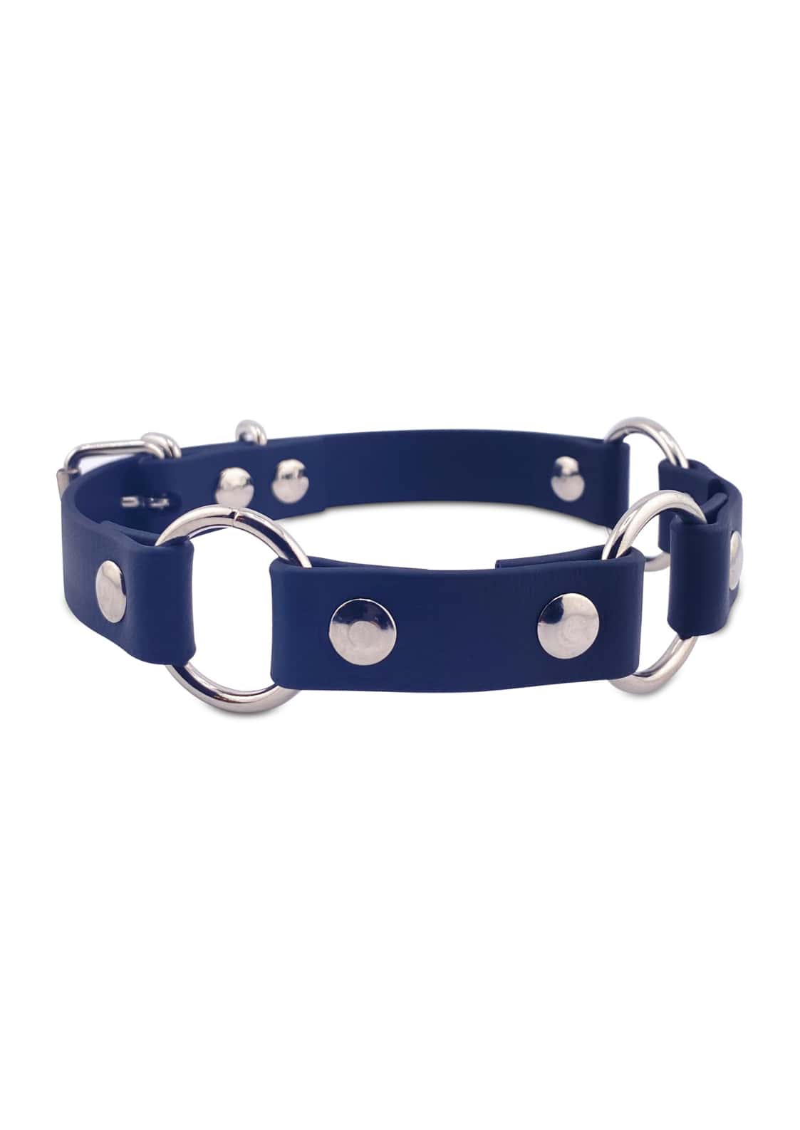 Navyblauer handgefertigter choker mit langlebigem material und silbernen o-ringen für gothic looks