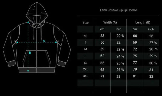 Erdpositiver Zip-Up-Hoodie mit Kapuze, Front-Reißverschluss und gerippten Bündchen.