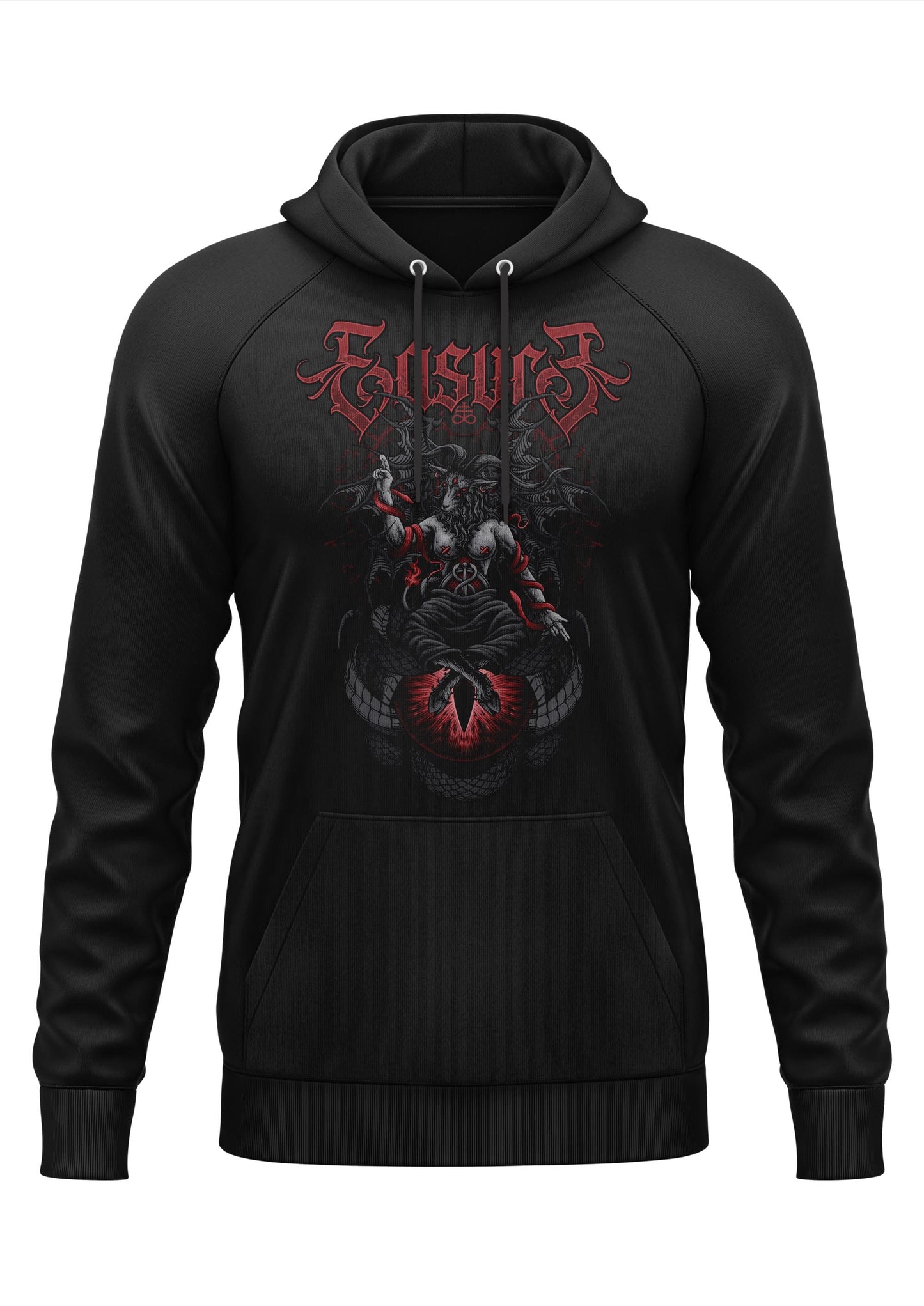 Schwarzes Gothic-Hoodie Eye of Baphomet mit Dämonen-Motiv und Eisuro