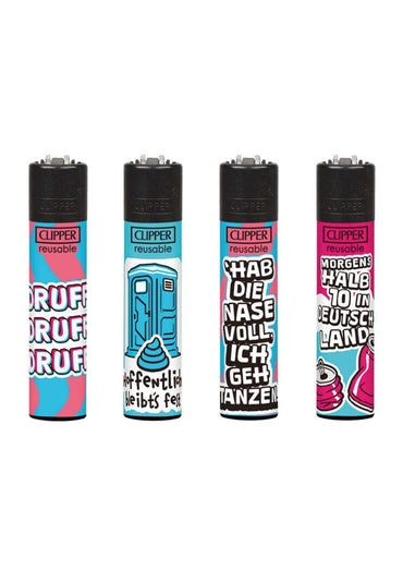 Festival clipper feuerzeug set mit vier bunten wiederverwendbaren lightern in gothic und horror designs