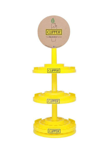 Hellgelber dreistufiger clipper feuerzeug display stand aus edelstahl für wiederverwendbare feuerzeuge