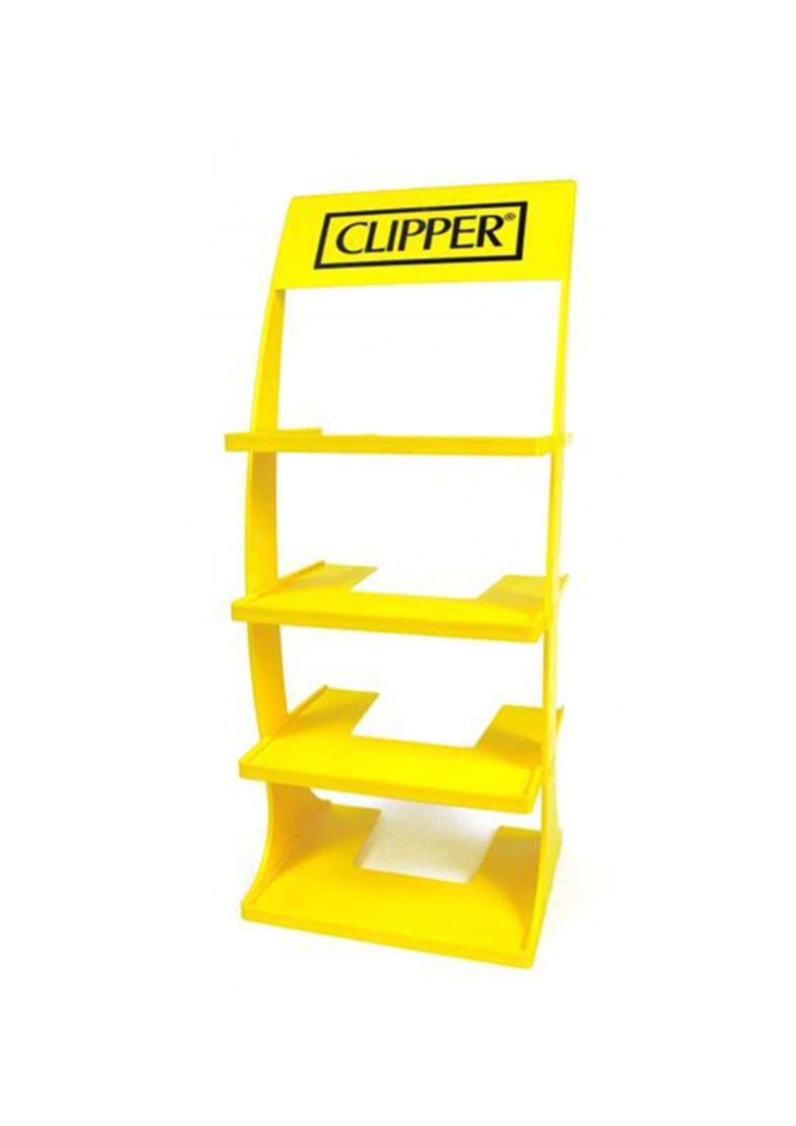 Heller gelber plastik display stand mit clipper logo für feuerzeugaufsteller clipper tower 48er trays
