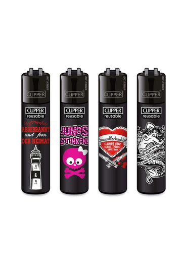 Flaming star #1 clipper feuerzeug set mit schwarzen wiederverwendbaren lightern in bunten gothic und horror designs