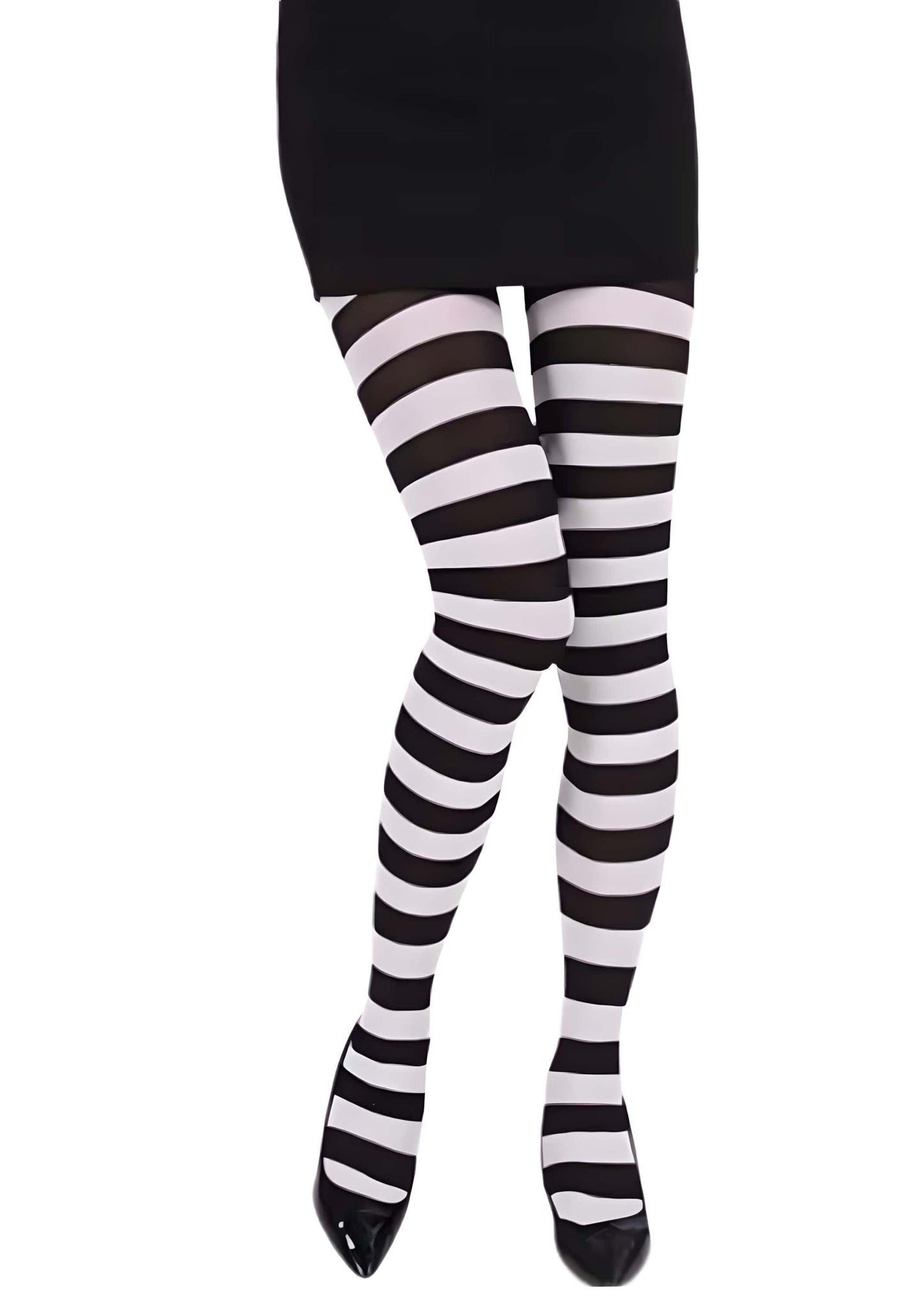 Gestreifte strumpfhose schwarz weiß mit kräftigen horizontalen streifen ideal für gothic look und alternative styles