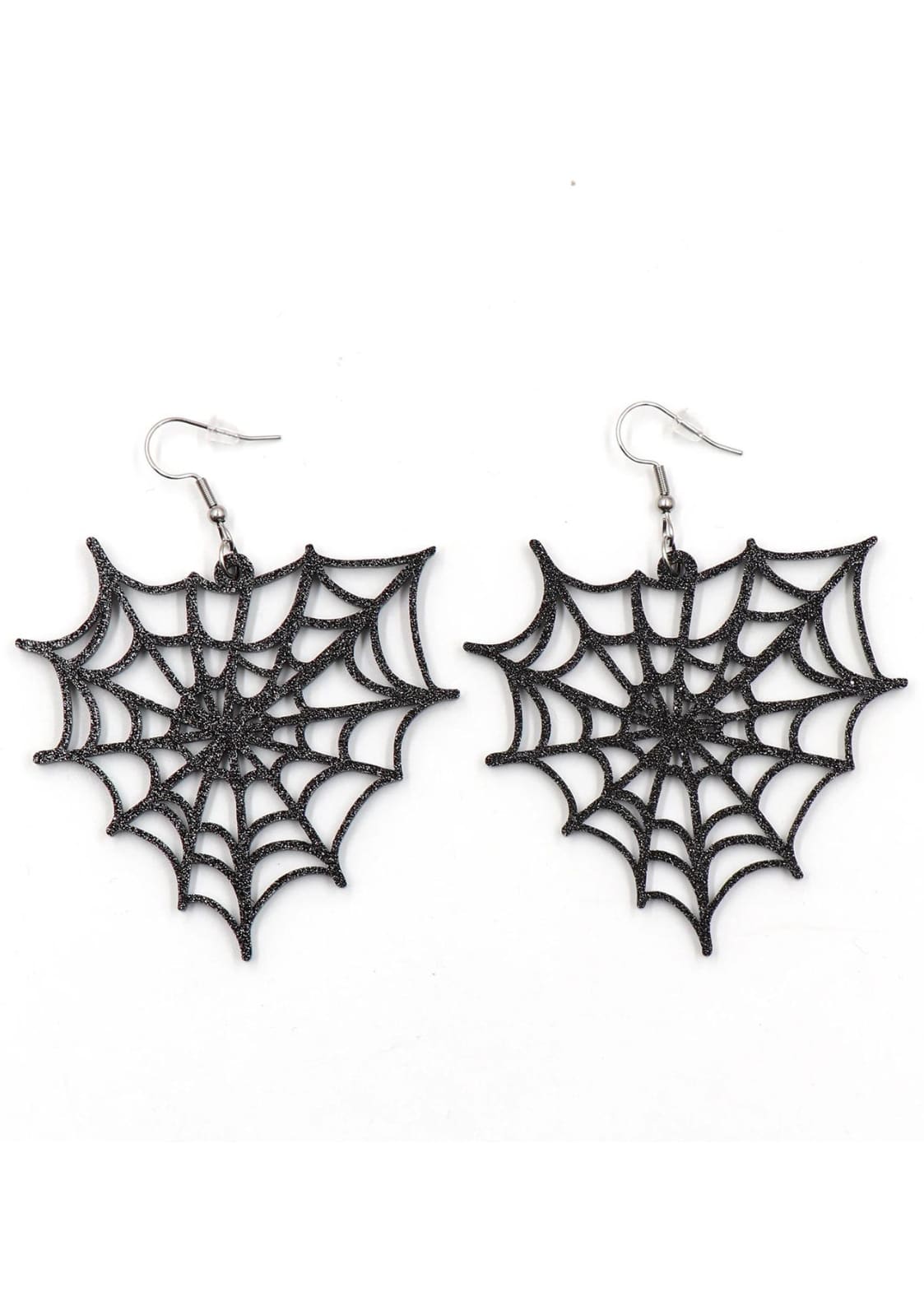 Glitzer-Web-Gothic-Ohrschmuck mit schwarzem Glitzer-Spinnennetz und silberner Metall-Fischhakenverschluss