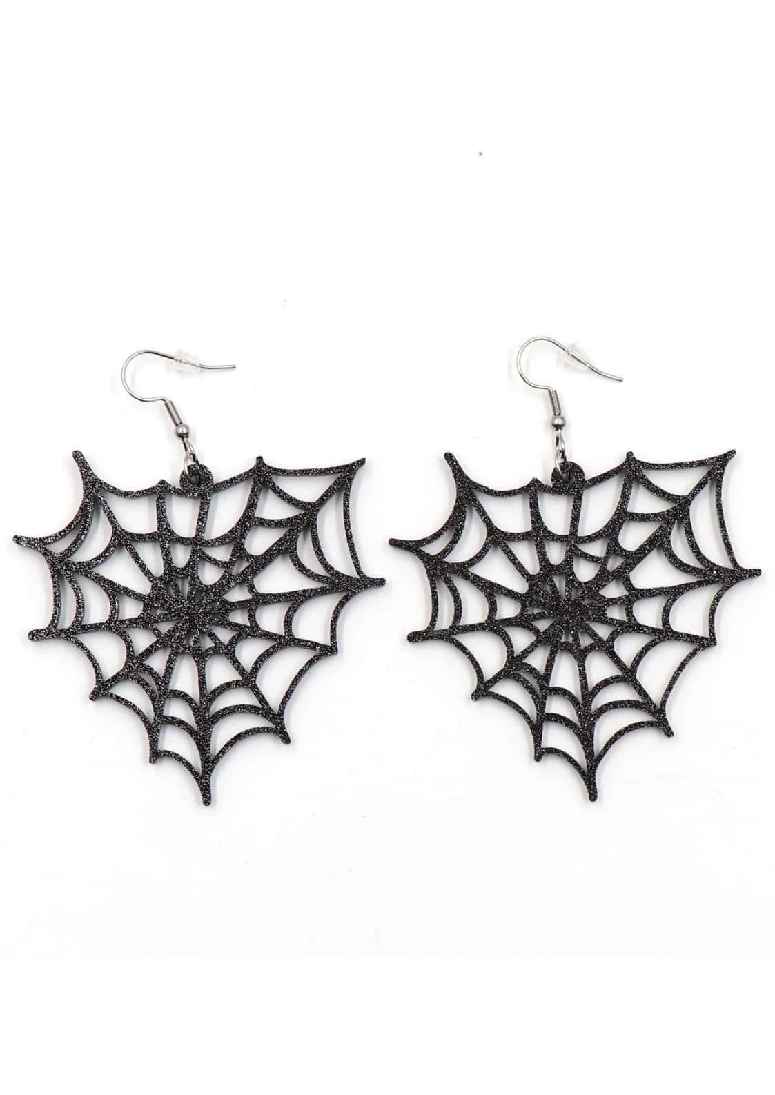 Glitzer-Web-Gothic-Ohrschmuck mit schwarzem Glitzer-Spinnennetz und silberner Metall-Fischhakenverschluss