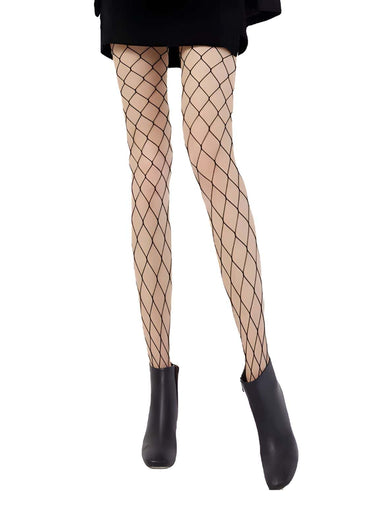 Gothic netzstrumpfhose grosse maschen in beige und schwarz mit diamantmuster für auffällige looks