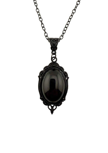 Schwarze onyx anhänger halskette gothic stone black mit filigranem design und gotischem stein detail