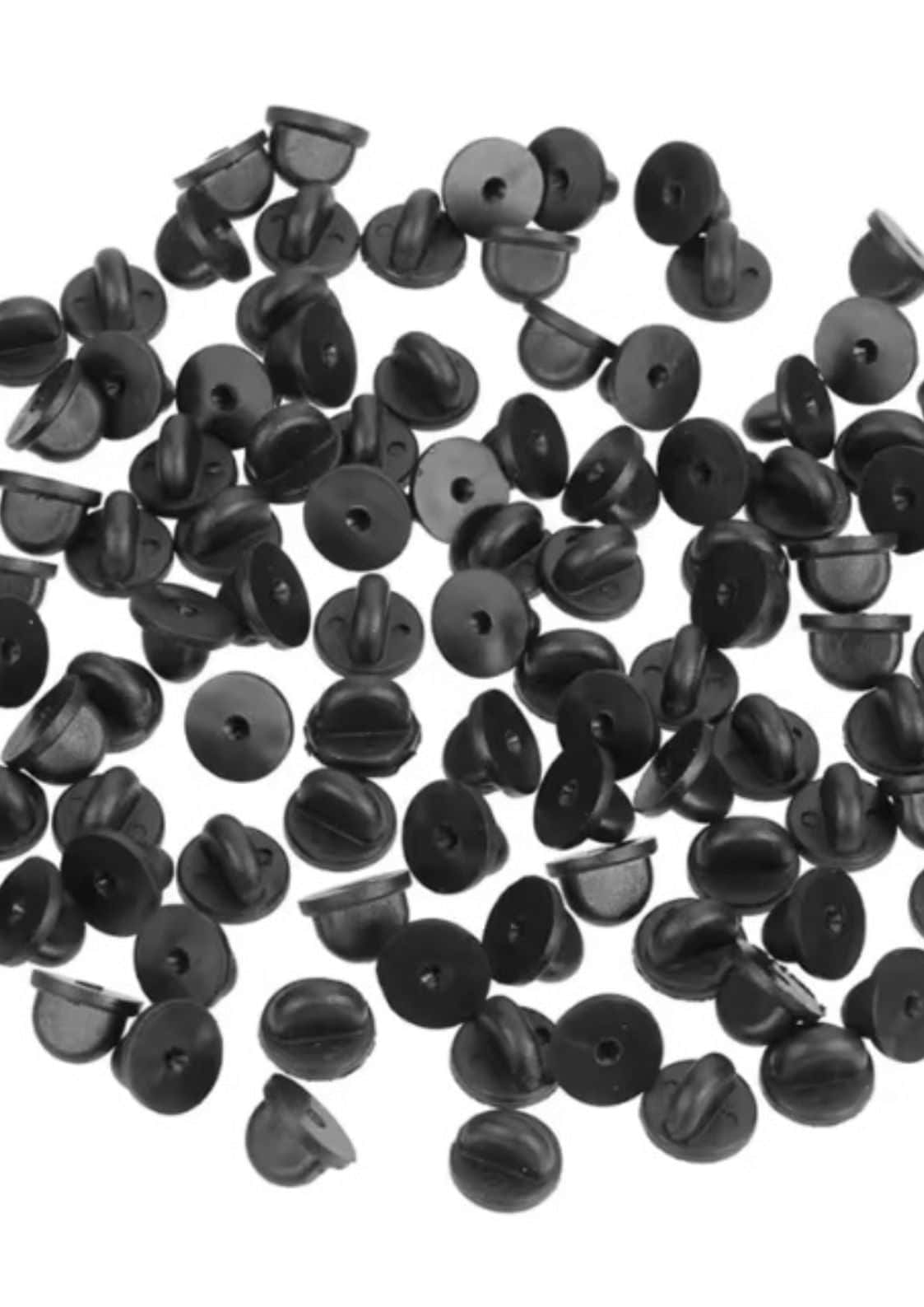 Ein haufen schwarzer gummi verschluss schwarz pin rückseiten für 10 stück pin verschlüsse