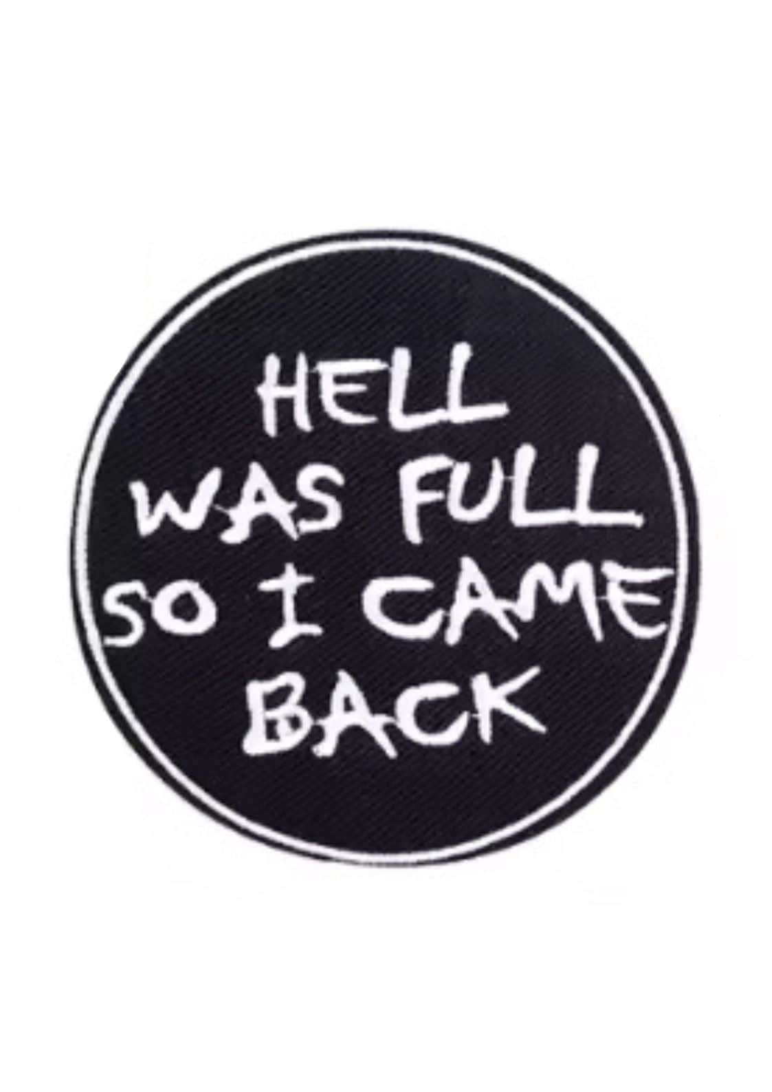 Schwarzer polyester patch mit weißem text hell was full so i came back hergestellt in china