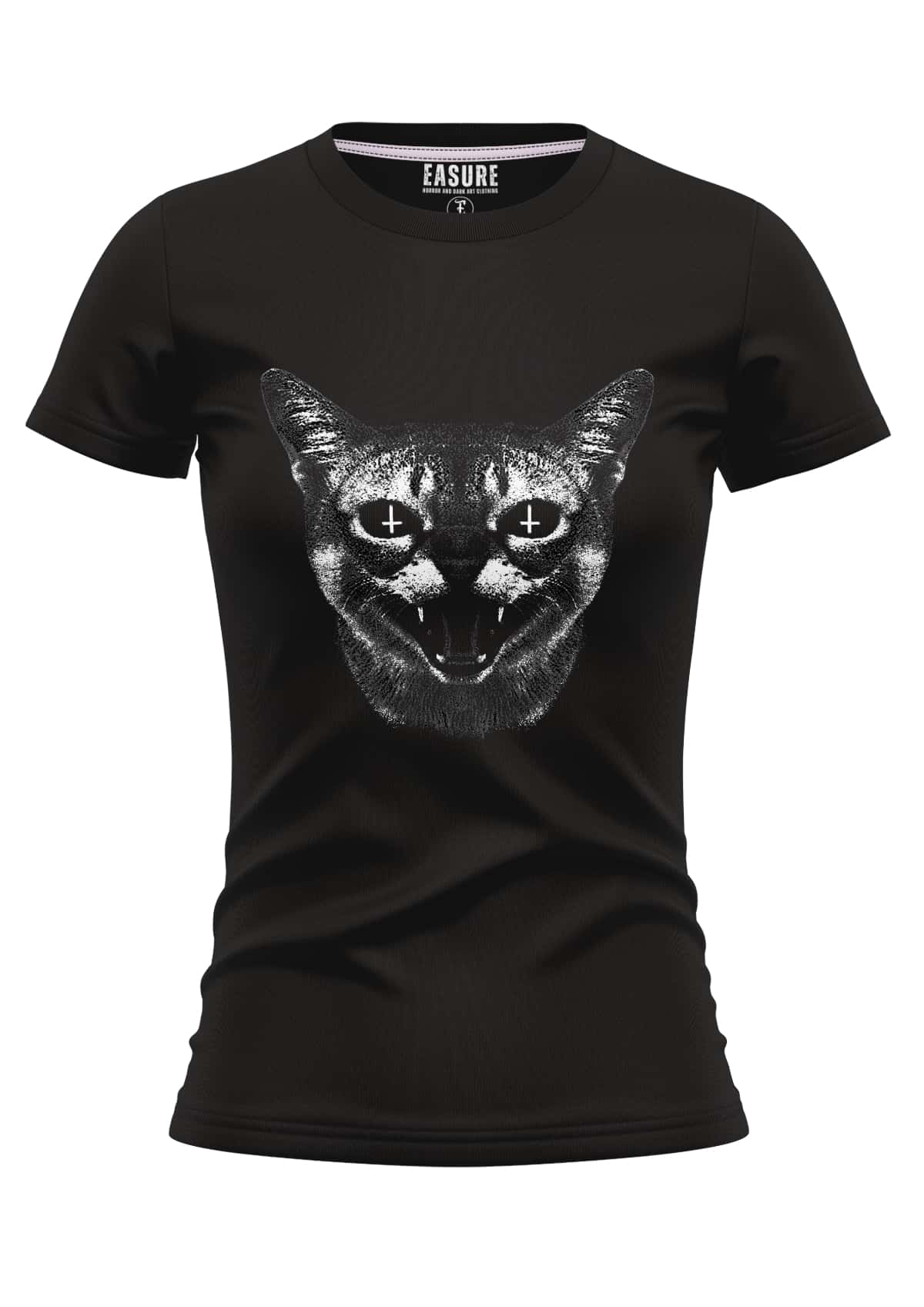 Schwarzes girlie-shirt von easure mit hissing cat grafik aus strapazierfähigem stoff und weicher qualität