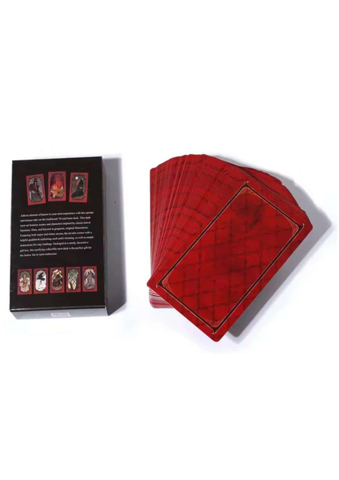 Rote Horror tarot karten mit goldrand und feiner struktur in eleganter schwarzer box für lizenzierte bekleidung ltd
