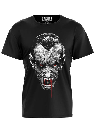 Schwarzes kurzarm-shirt immortal vampire mit gothic horror motiv eines bedrohlichen vampirs mit roten augen und blut