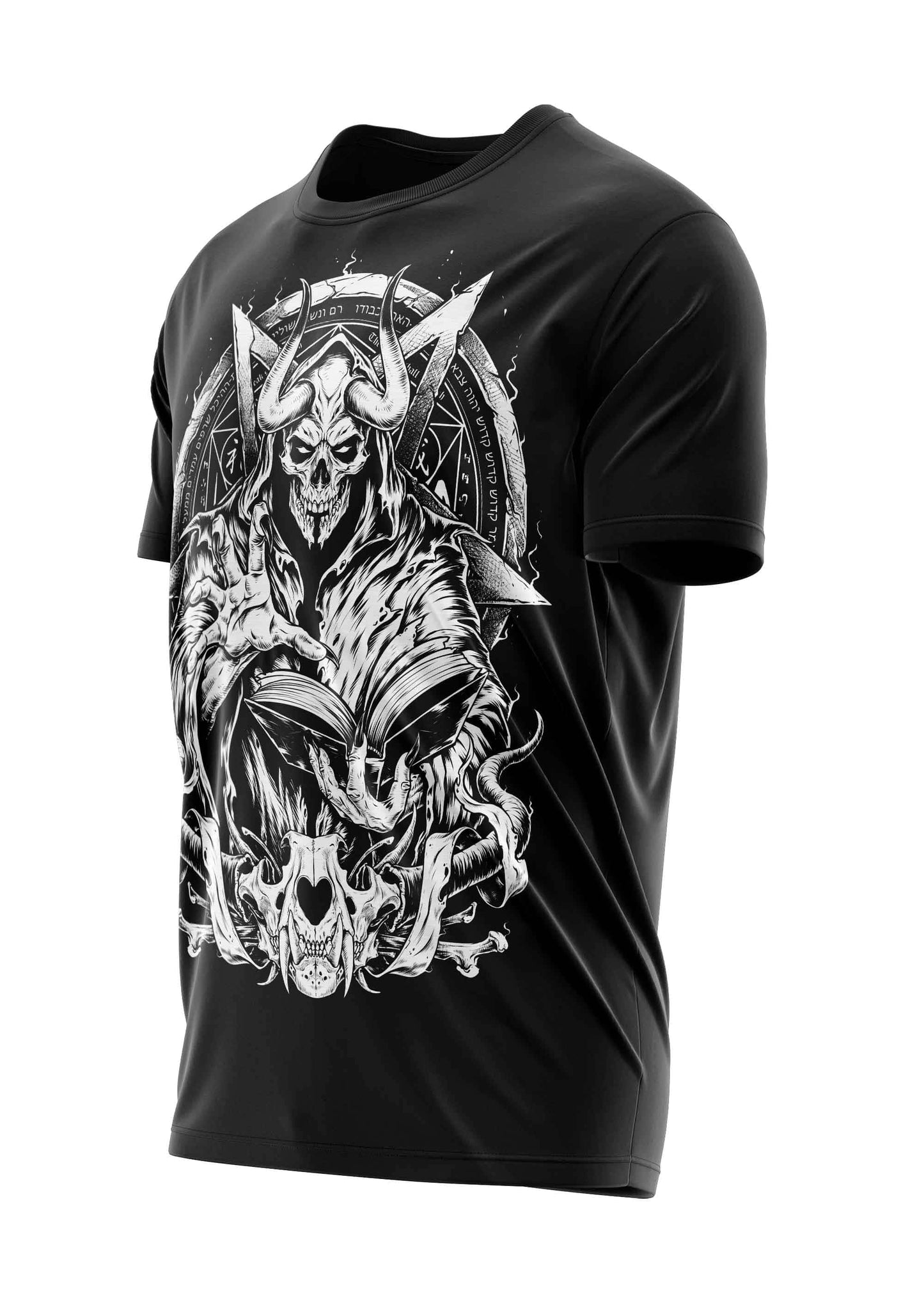 Schwarzes gothic t-shirt incanation mit schädel design und flügeln in bequemer form aus baumwolle