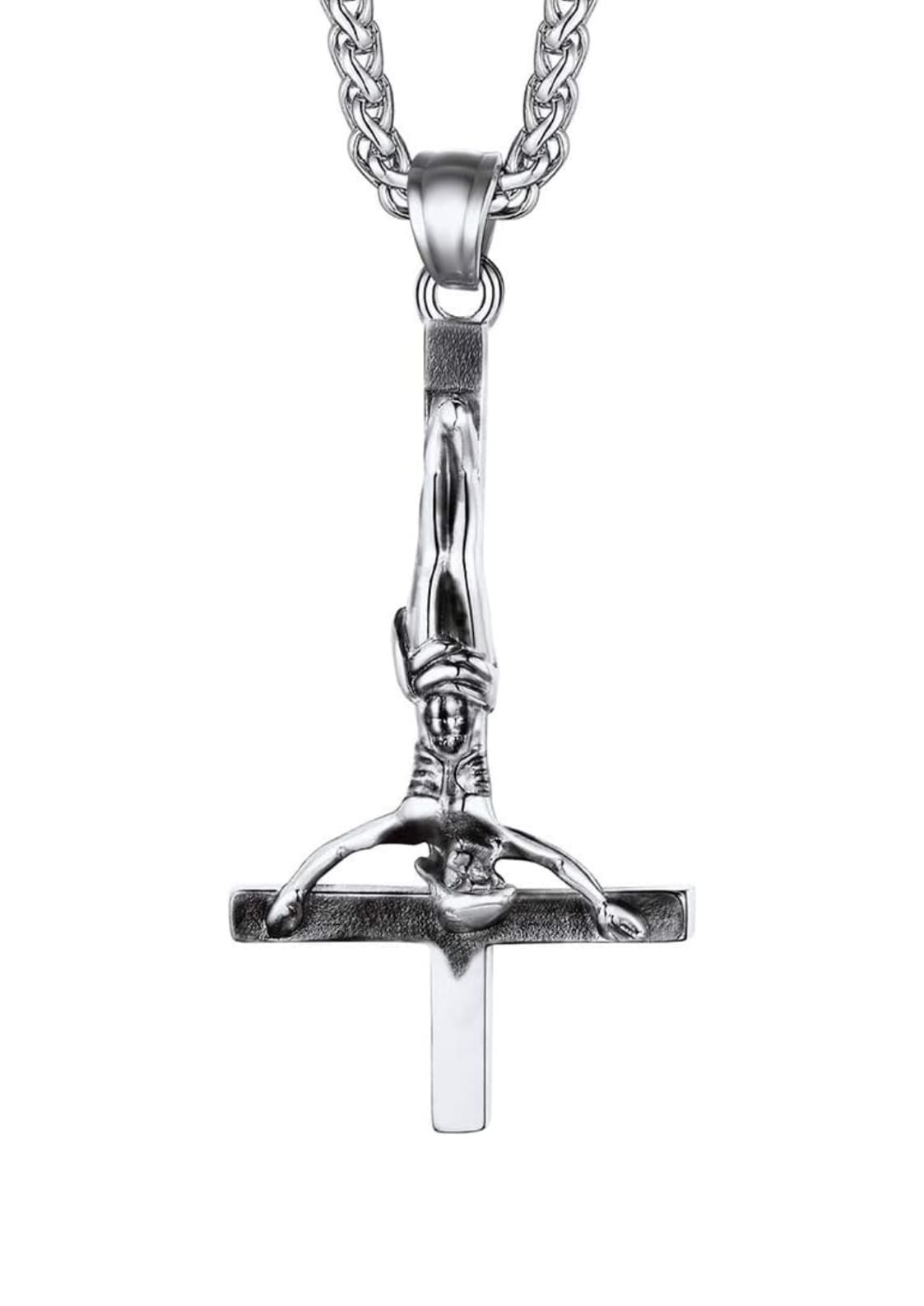 Umgekehrtes Kreuz Jesus Halskette aus Silber mit Jesus-Figur