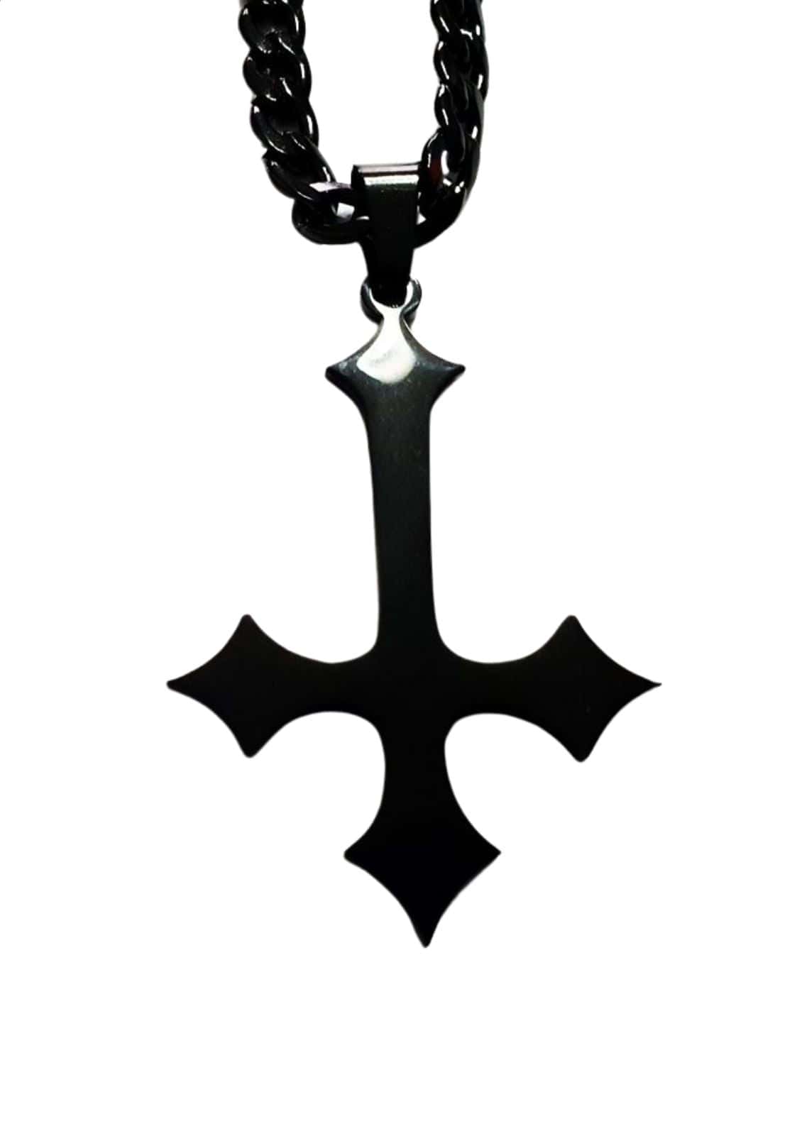 Schwarzes kreuz zeiger halskette mit inverted cross pointed design aus schwarzem material