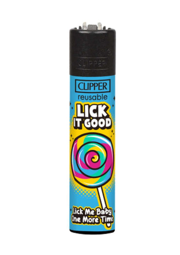 Buntes lollipop-motiv clipper feuerzeug nachfüllbar mit schwarzem ober- und unterteil für gothic kleidung fans
