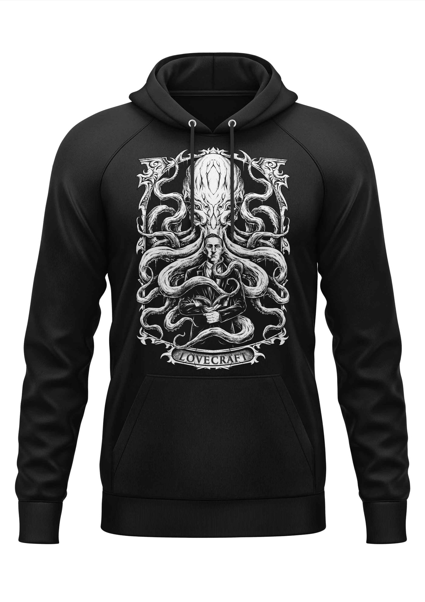 Schwarzes Gothic-Hoodie LOVECRAFT mit Lovecraft-Kraken-Motiv