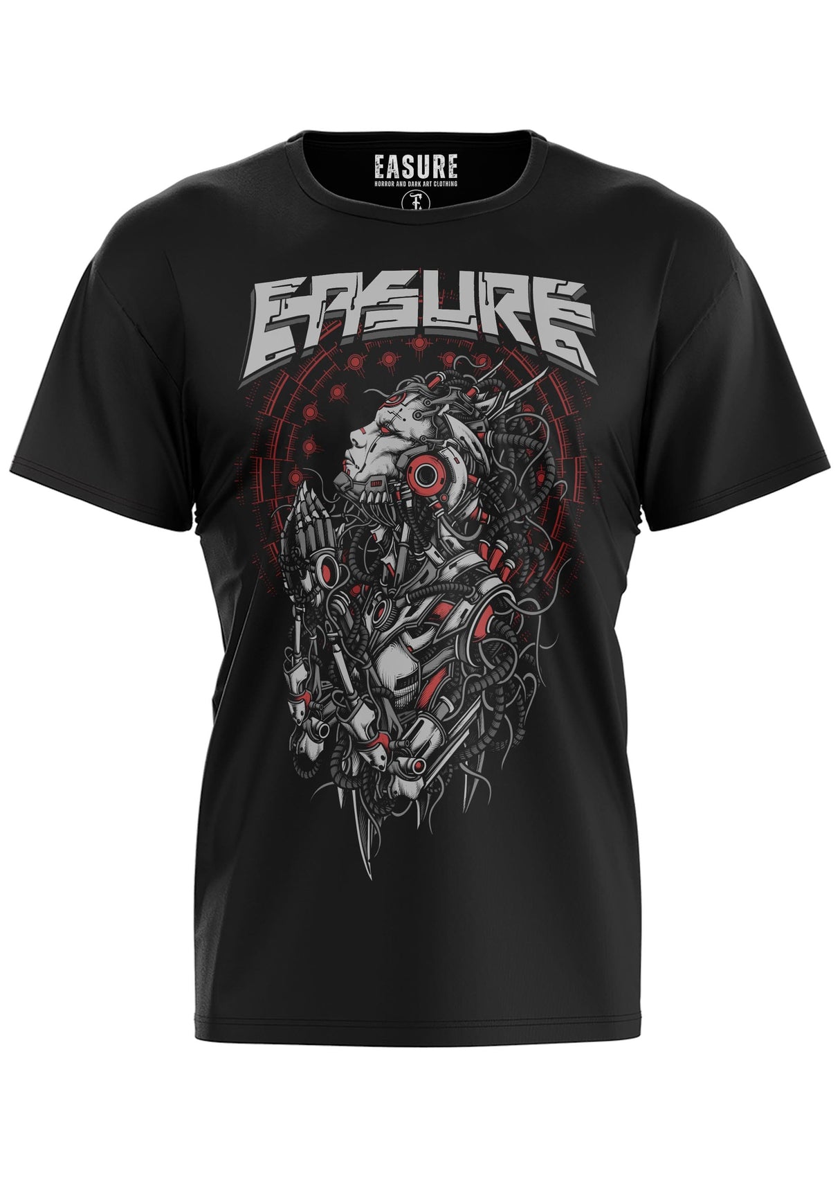 Schwarzes T-Shirt mit grafischem Aufdruck.