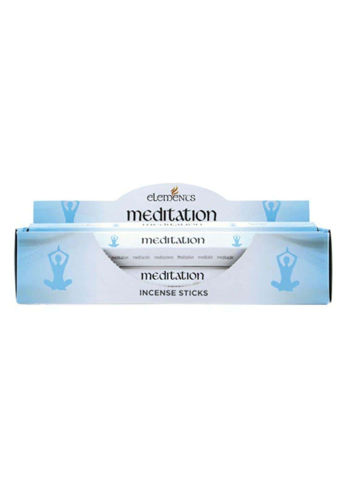 Lichtblaues rechteckiges box von meditation räucherstäbchen mit meditierenden serien und markenname für gothic dark fashion