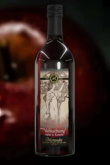 Flasche met mix versuchung apfel kirsch roten obstweins in gothic design 0,75l met