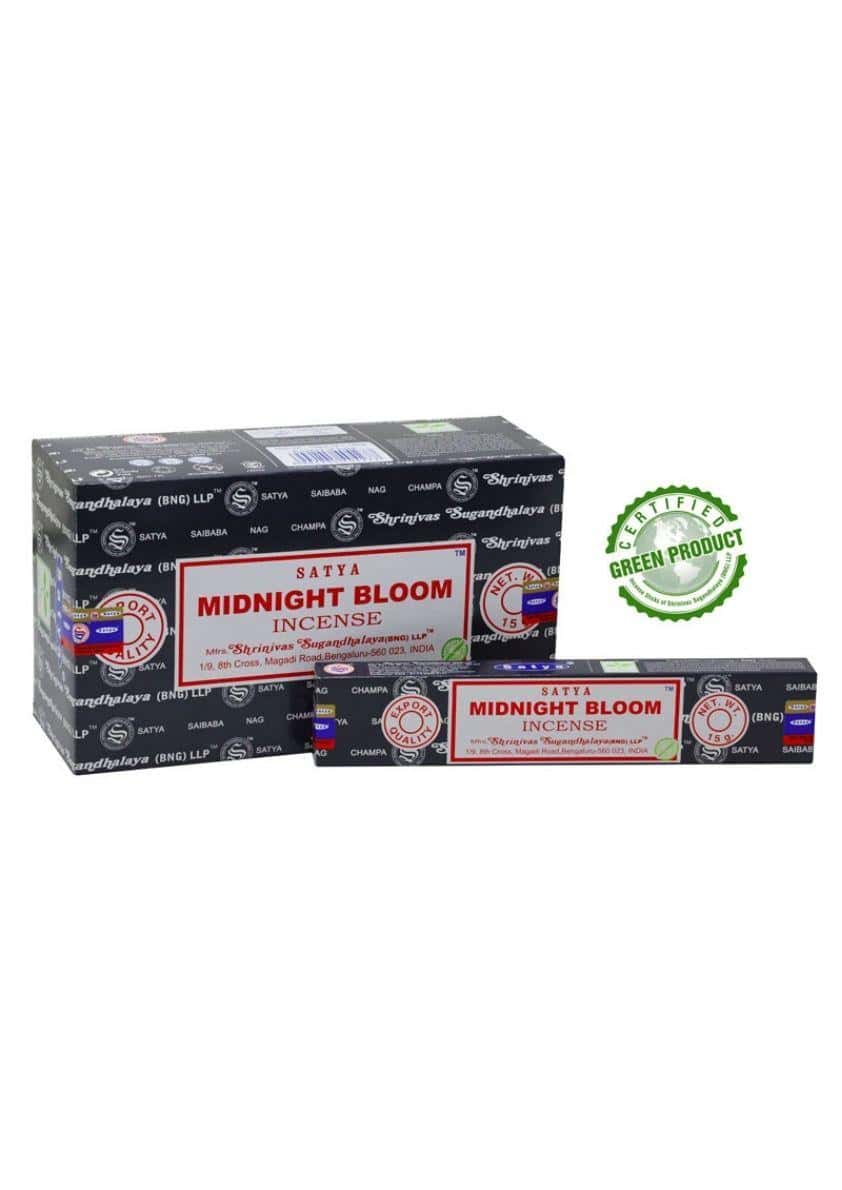 Midnight bloom satya räucherstäbchen in schwarz und rot verpackung ideal für gothic kleidung und horror ambiance