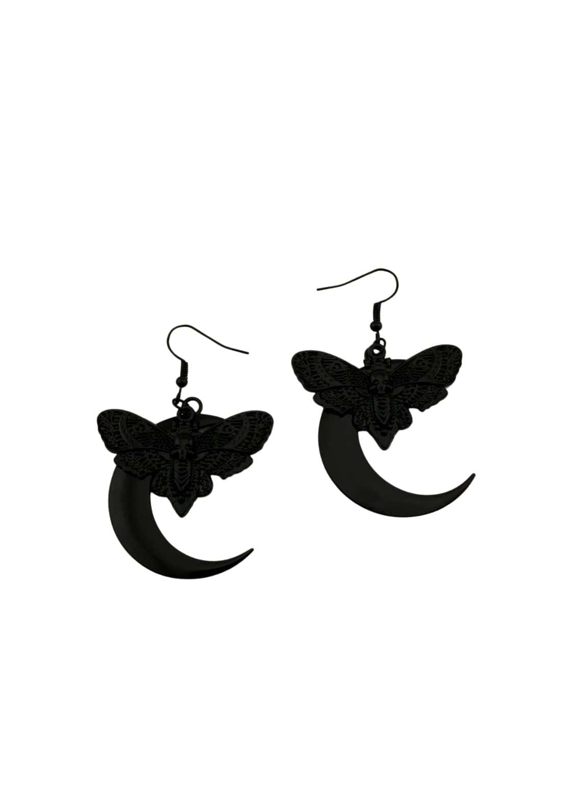 Schwarze moon moth black ohrringe mit motten- und mondmotiv aus metall für besondere anlässe