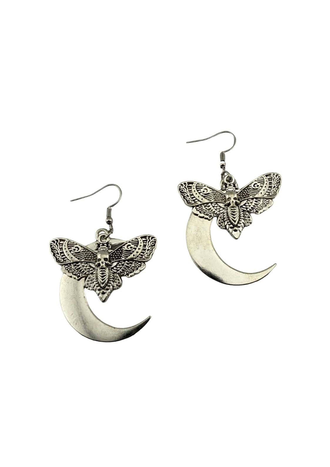 Moon moth silver ohrringe mit sichelmond design in silber für gothic und horror stil