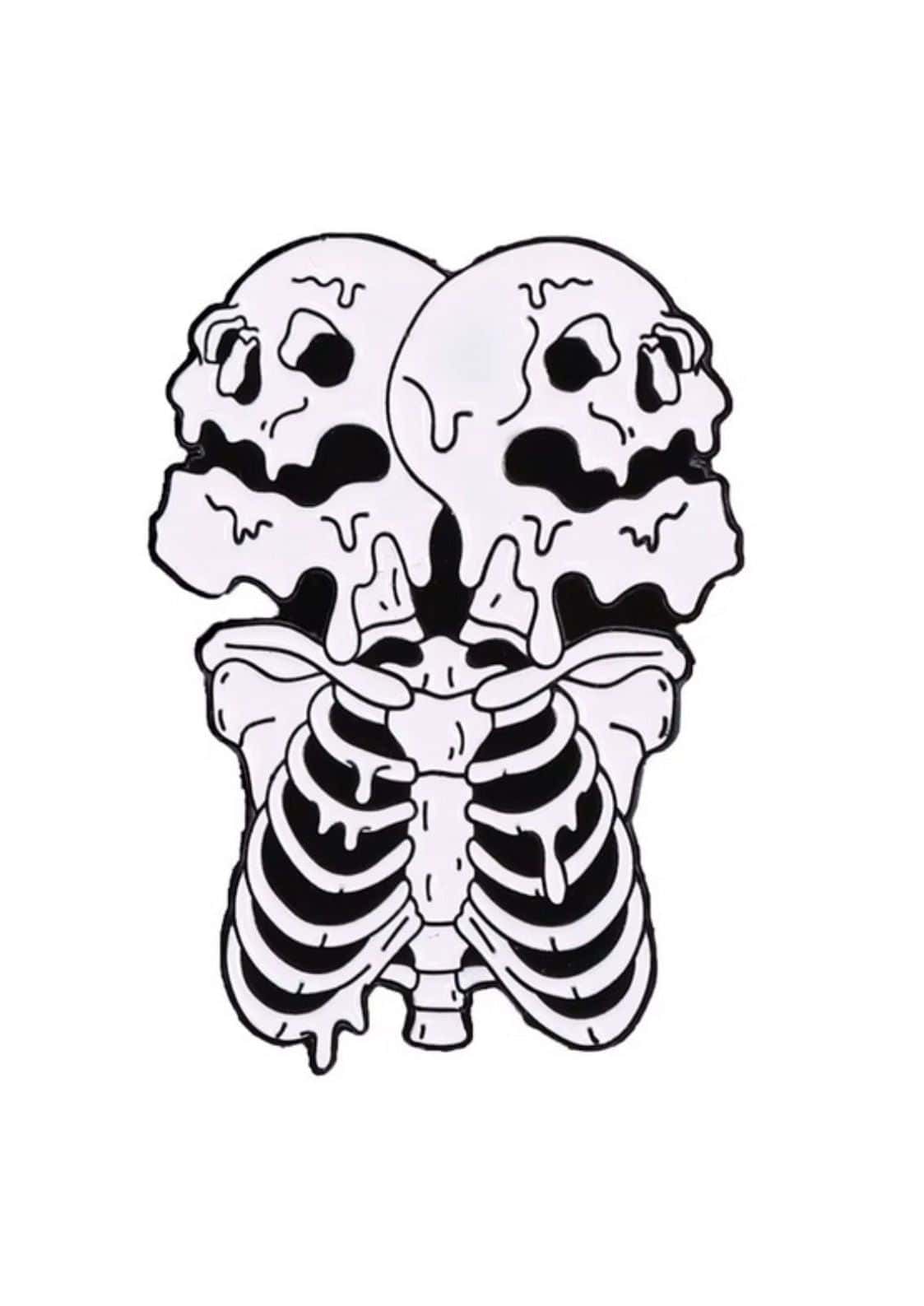 Dual-schädel skelett pin badge kupfermutation aus zinnkupfer mit emailleschiene für mutationen design