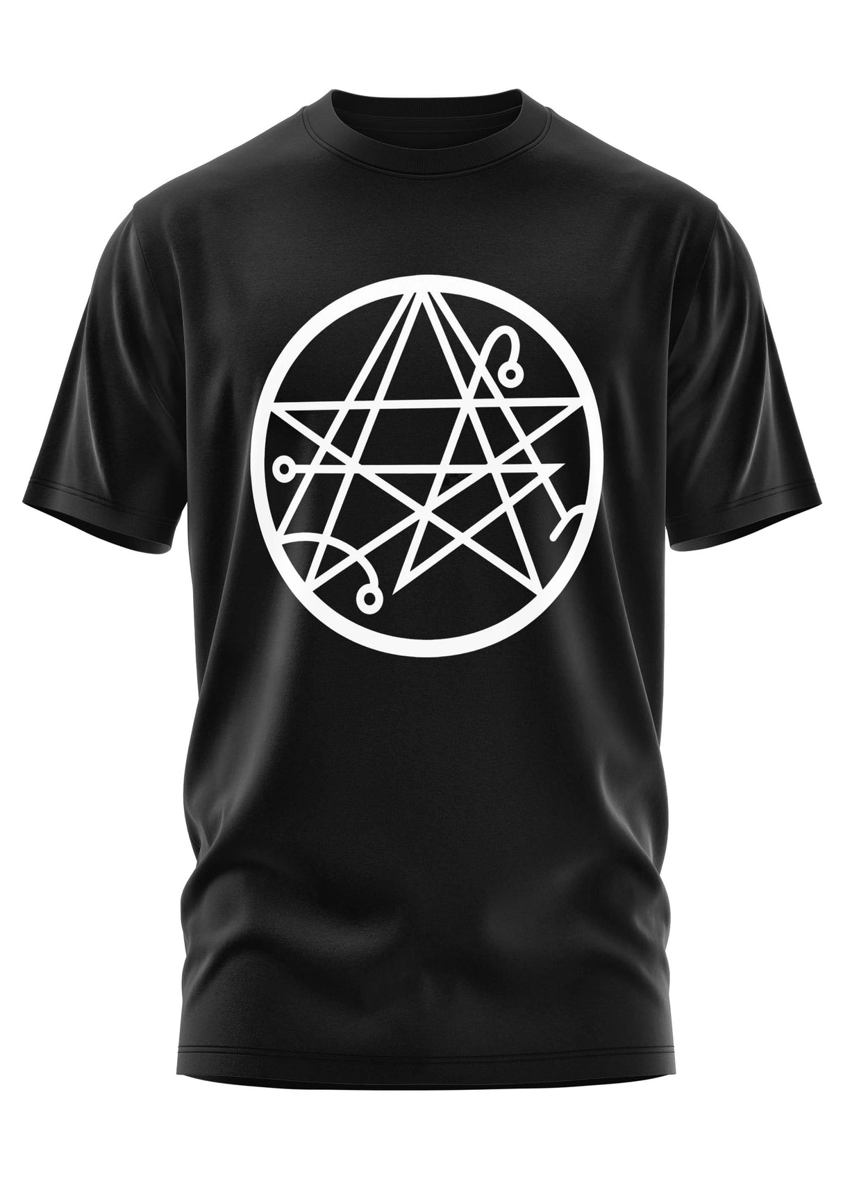 Schwarzes NECRONOMICON-Shirt mit gotischem Pentagramm